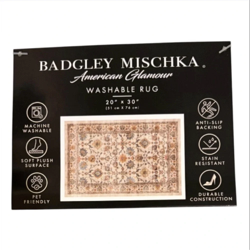BADGLEY MISCHKA Whitley Apricot Beige Machine Washable Soft Rug 20”x30” NWT